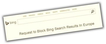 Bing search page gives the option of blocking results in Europe