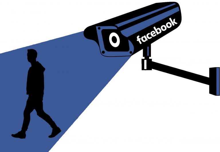 A security labelled Facebook looks at a person.