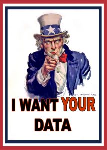 An image of Uncle Sam with the text, "I want your data"
